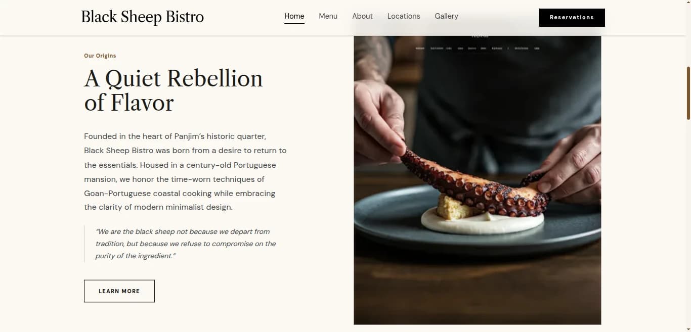 Black Sheep Bistro website homepage