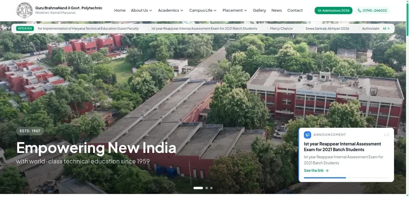 Government Polytechnic Nilokheri website homepage