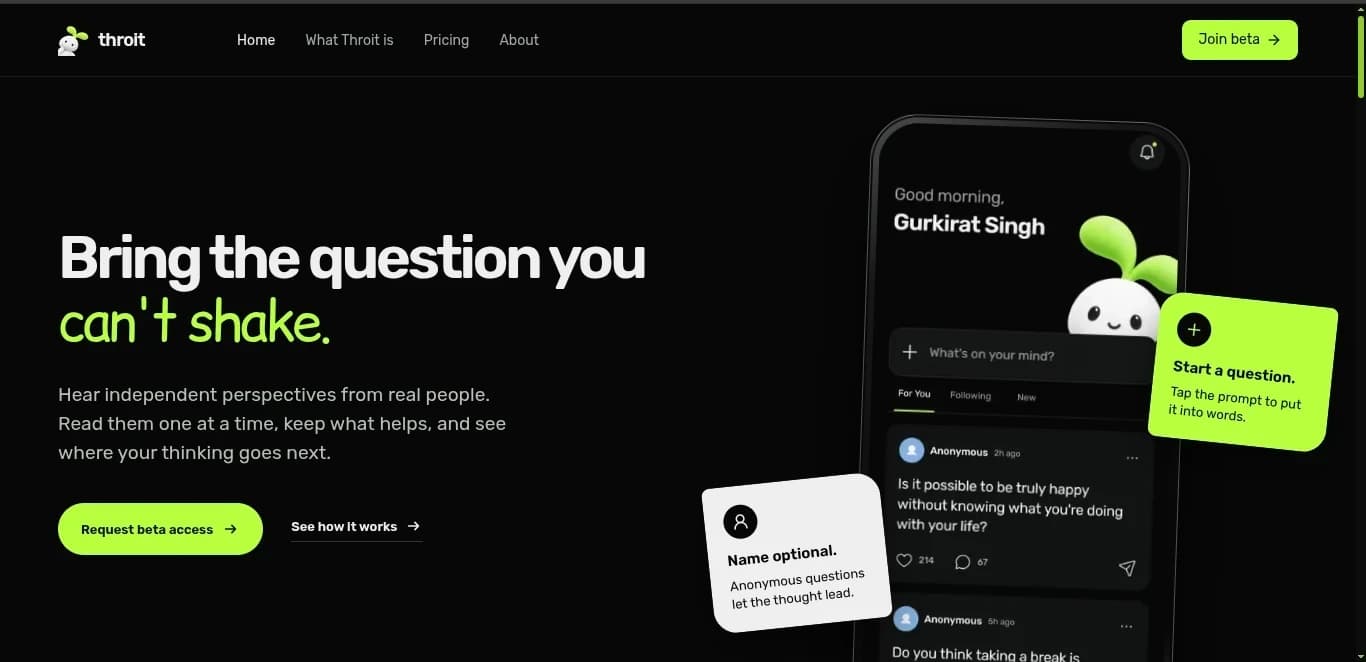 Throit website homepage
